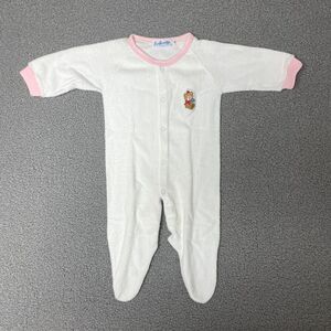 Vintage Baby Girl Medium Pink white Sleeper Pajamas‎ 6 mo? terry cloth